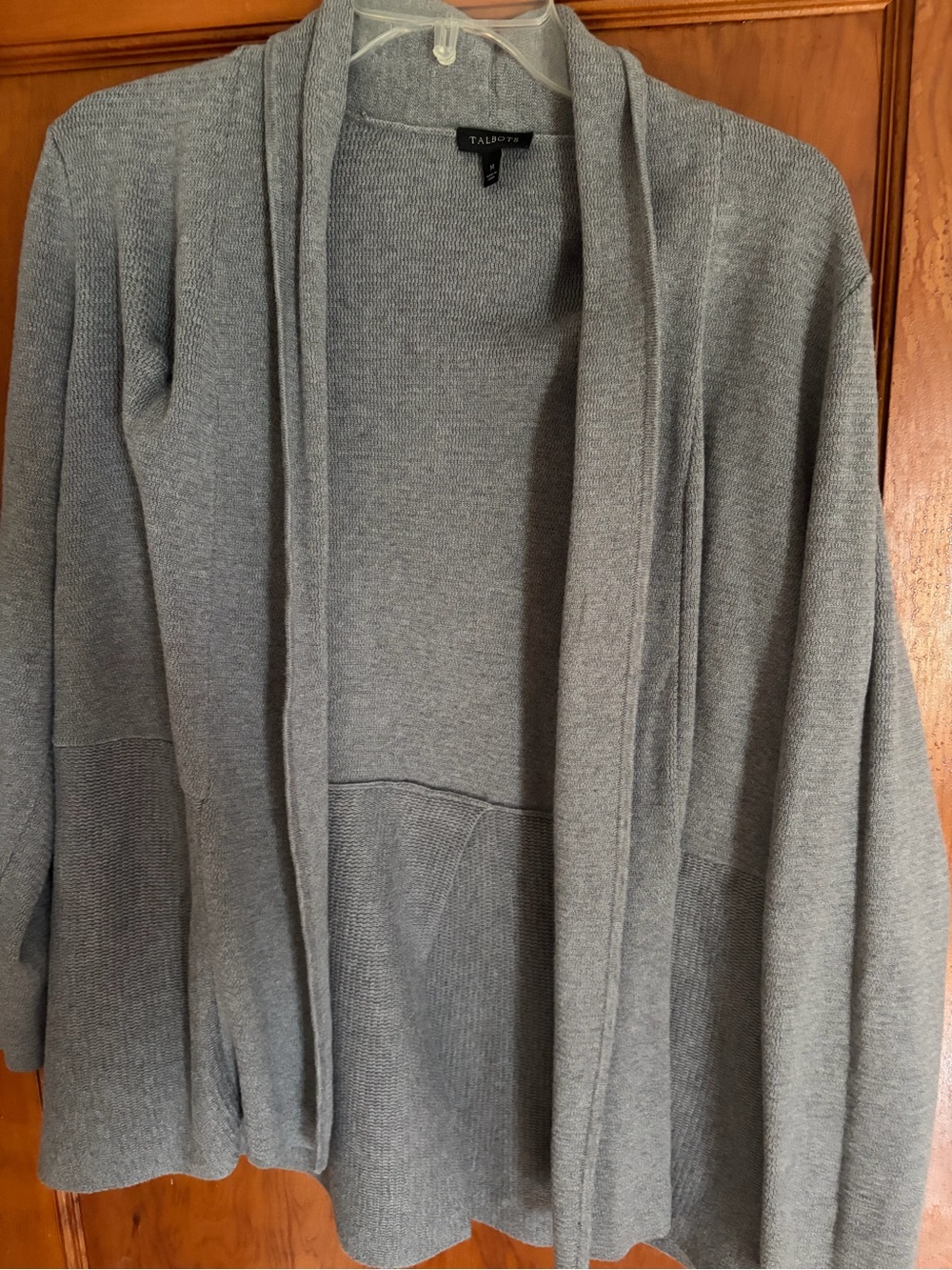 Talbots Gray Open-Front Knit Swing Cardigan